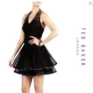 Ted Baker Sheer Chiffon Halter Beaded Dress Size 1
